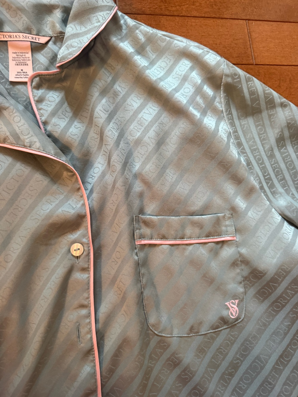 Victoria's Secret Satin Pajama Top — gorgeous hazel color with Pink Trim